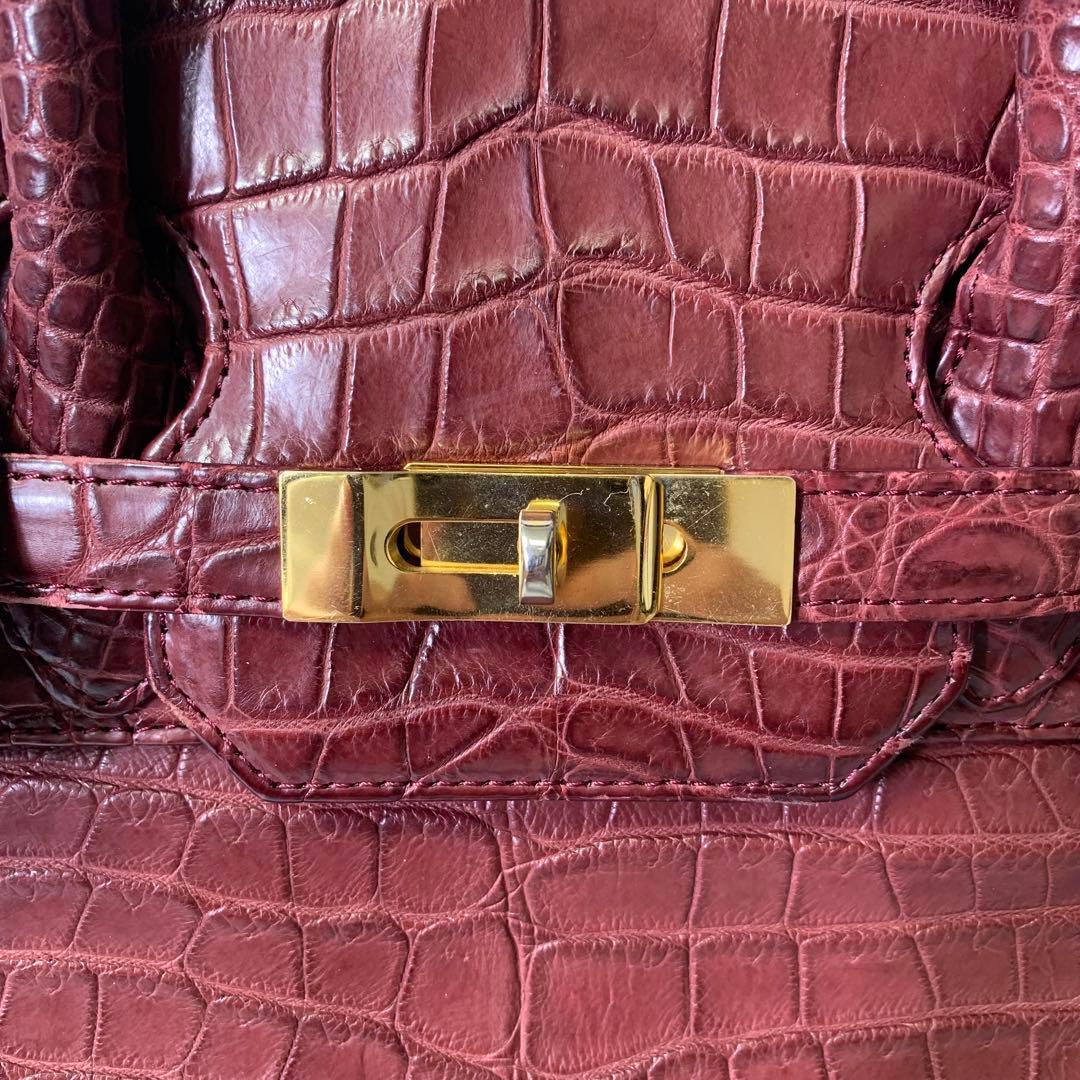 @*@様 ハンドバッグ クロコダイル調 ワインレッド×ゴールド パドロック トー