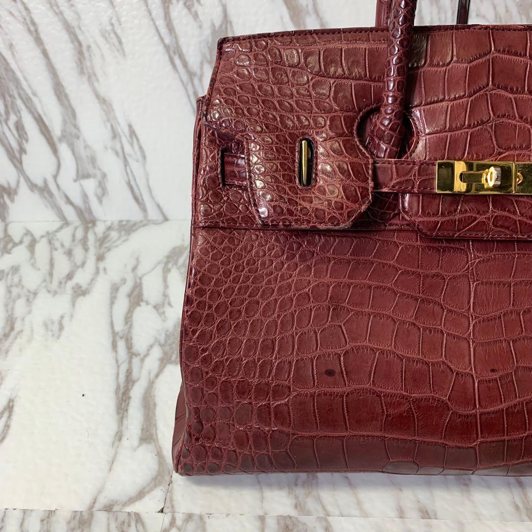 @*@様 ハンドバッグ クロコダイル調 ワインレッド×ゴールド パドロック トー