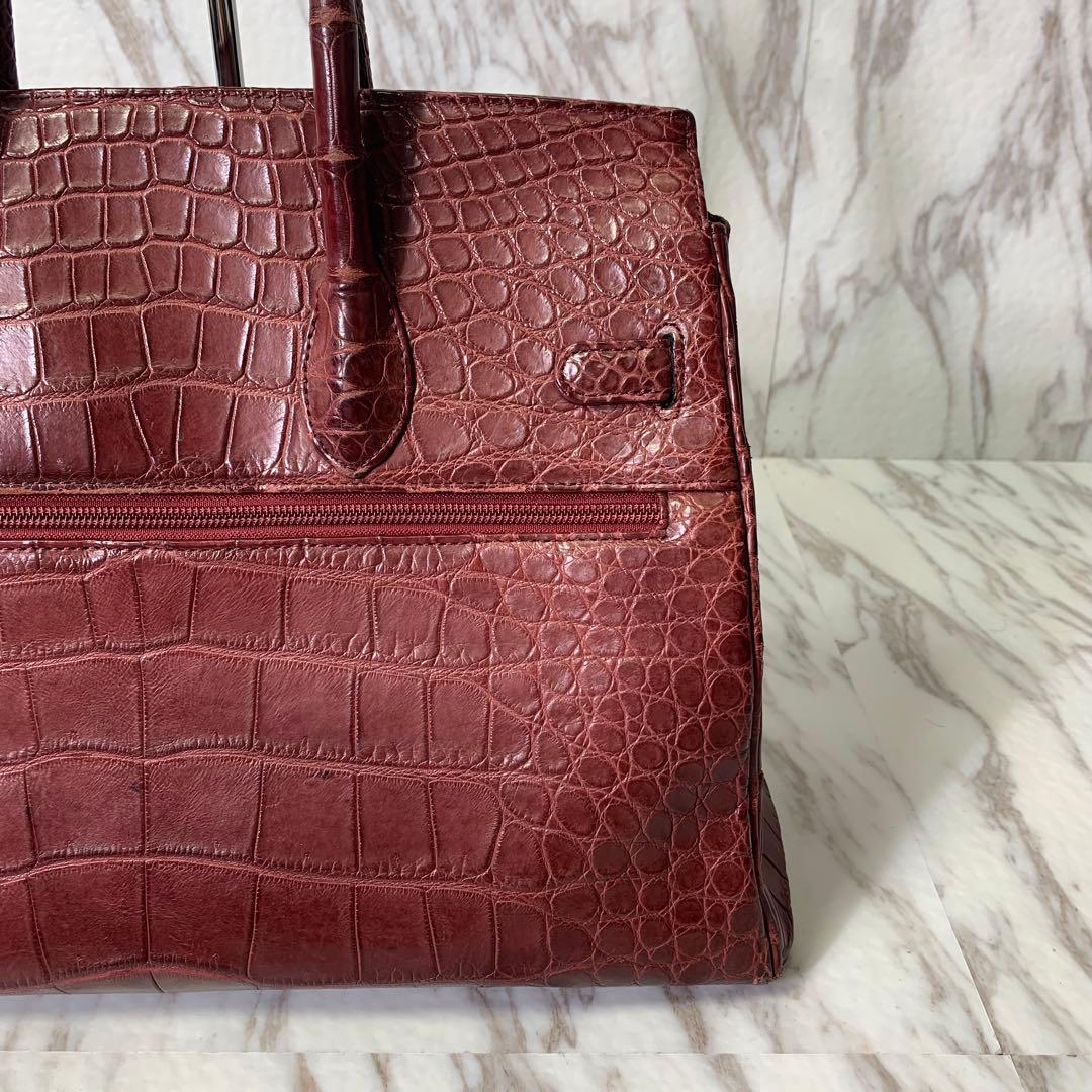 @*@様 ハンドバッグ クロコダイル調 ワインレッド×ゴールド パドロック トー