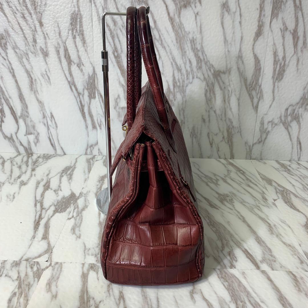 @*@様 ハンドバッグ クロコダイル調 ワインレッド×ゴールド パドロック トー