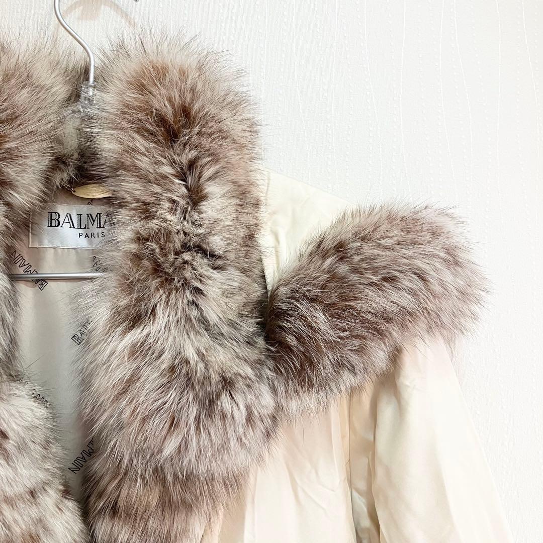 0164 BALMAIN 中綿ミドルコート Mサイズ シルク ブルーフォックス