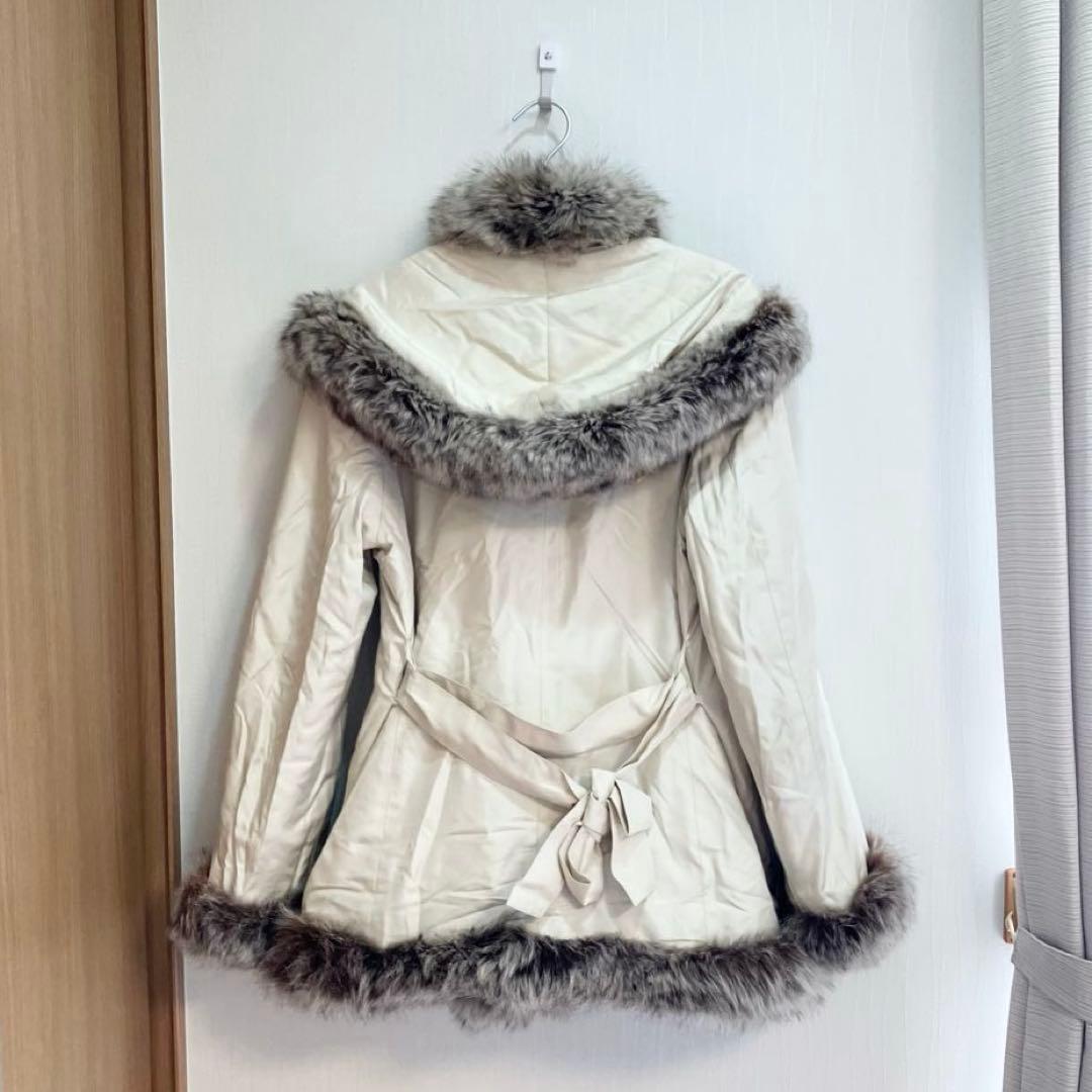 0164 BALMAIN 中綿ミドルコート Mサイズ シルク ブルーフォックス