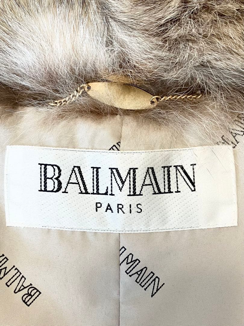 0164 BALMAIN 中綿ミドルコート Mサイズ シルク ブルーフォックス