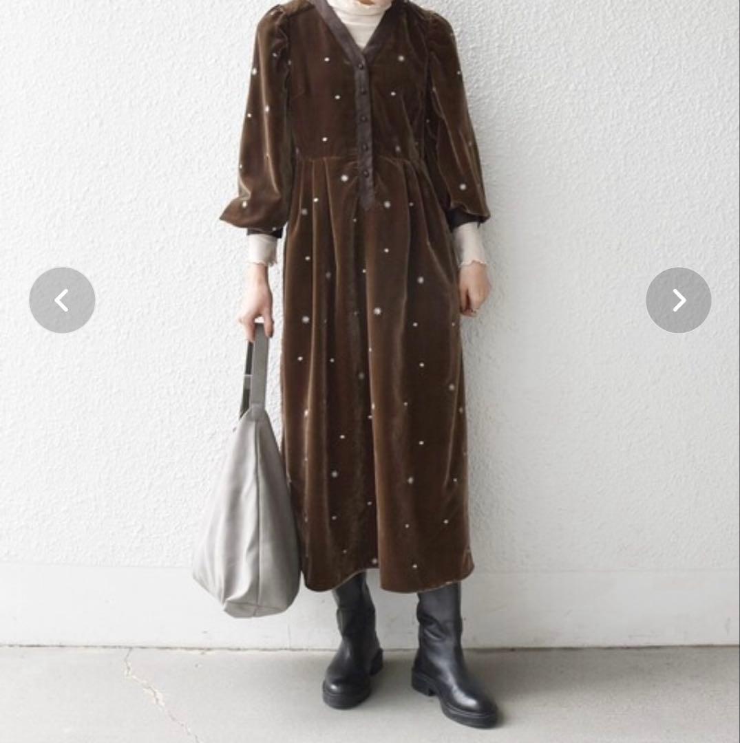 SHIPS any ブラウン フレアワンピース