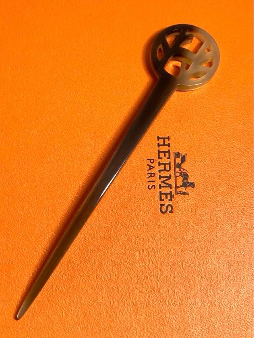 良品　HERMES エルメス　バッファローホーン　かんざし　ヘアアクセサリー　箱