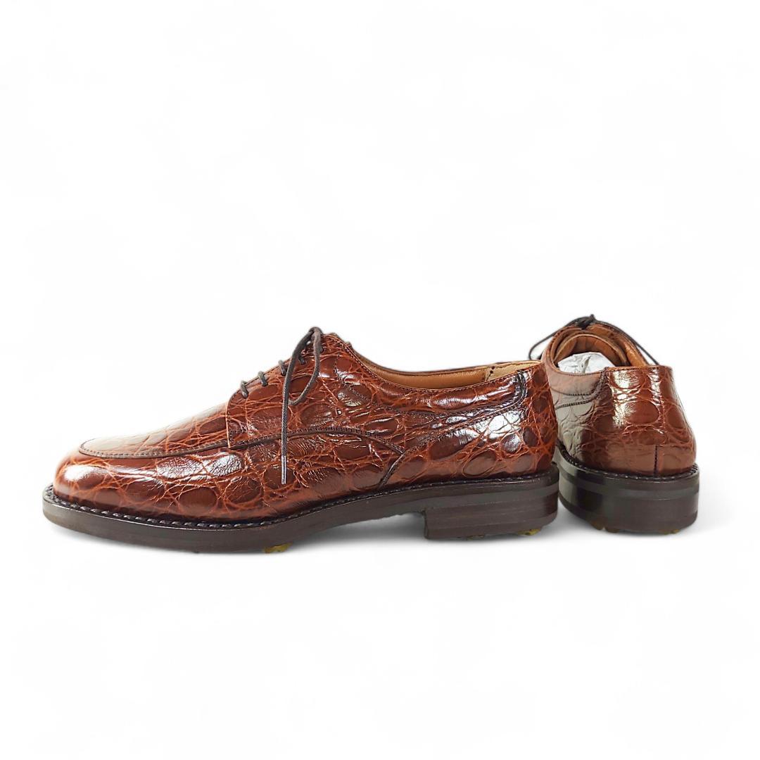 美品|フェラガモ|ゴルフシューズ|クロコダイル型押し|茶|5C|22cm