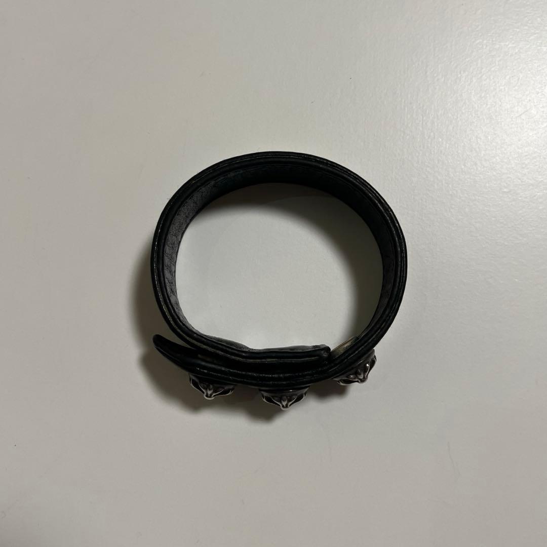 CHROME HEARTS 3BTN 2SNP レザーブレスレット ブラック