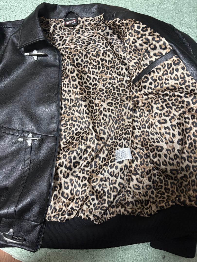 た*す様 ブラックレザージャケット ヒョウ柄裏地　BELVEYファイヤーマンジャ
