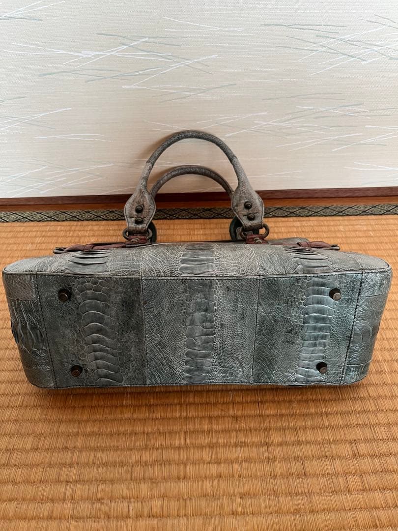 【希少】本革 オーストリッチレッグ パッチワーク ハンドバッグ グレー系