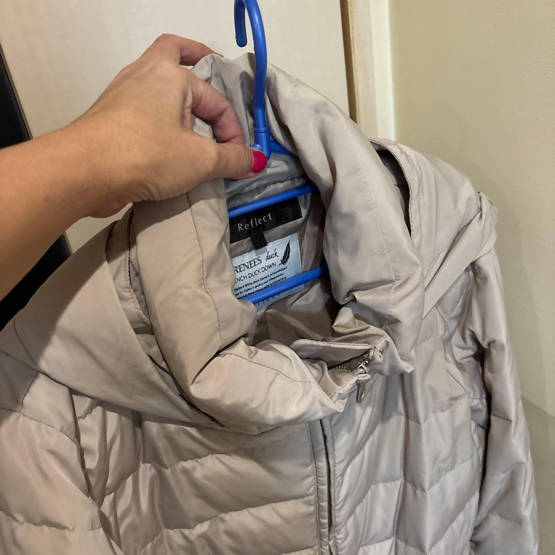 Reflect フード付きロングダウンジャケット11号　美品　ベージュ