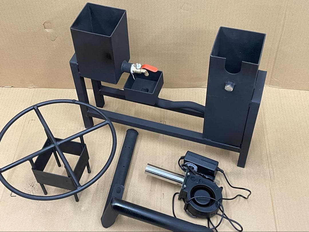 廃油ストーブ　ロケットストーブ　送風機と五徳付き