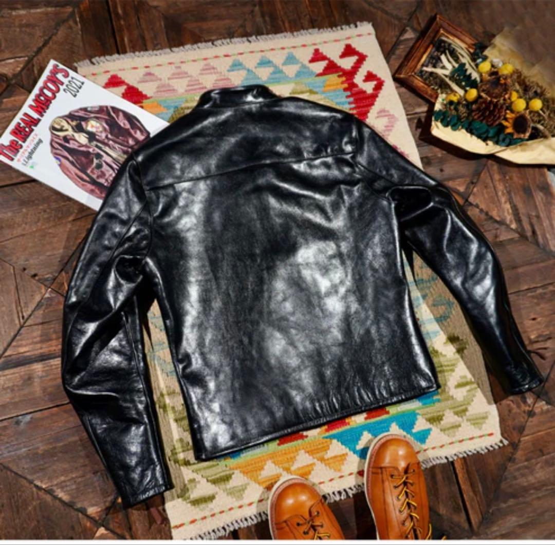 茶芯 ホースハイドレザー シングルライダースジャケット 黒