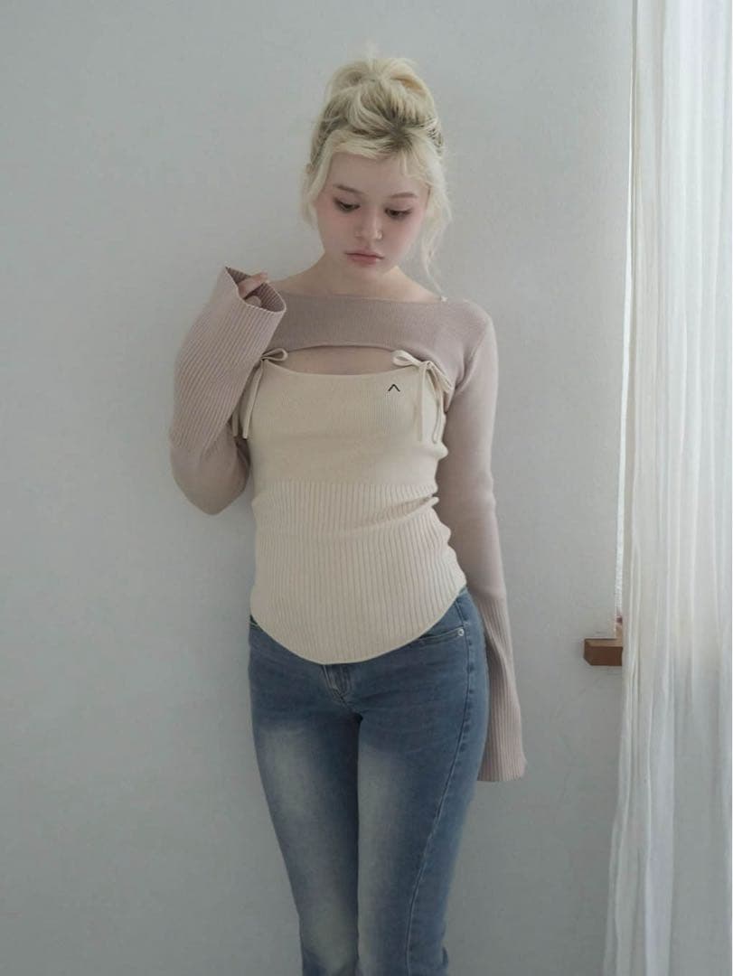 【正規品】ANDMARY Bebe ribbon set tops beige