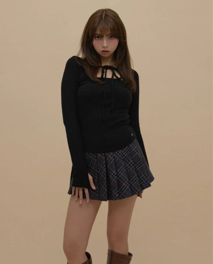トップス andmary Nini ribbon tops black
