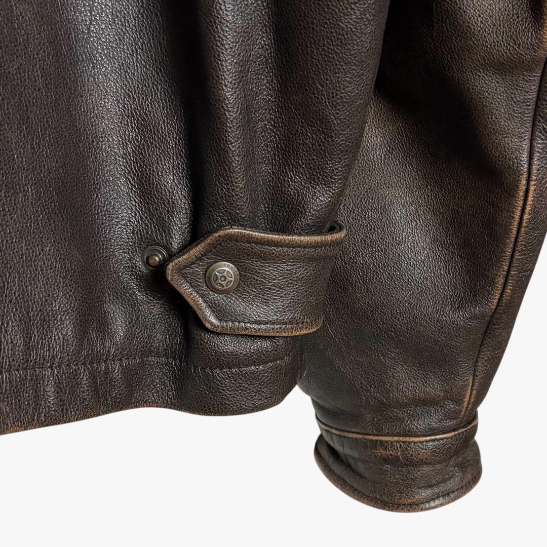 古着 本革レザージャケット 茶色 XL ジップアップ ブルゾン ブラウン革ジャン