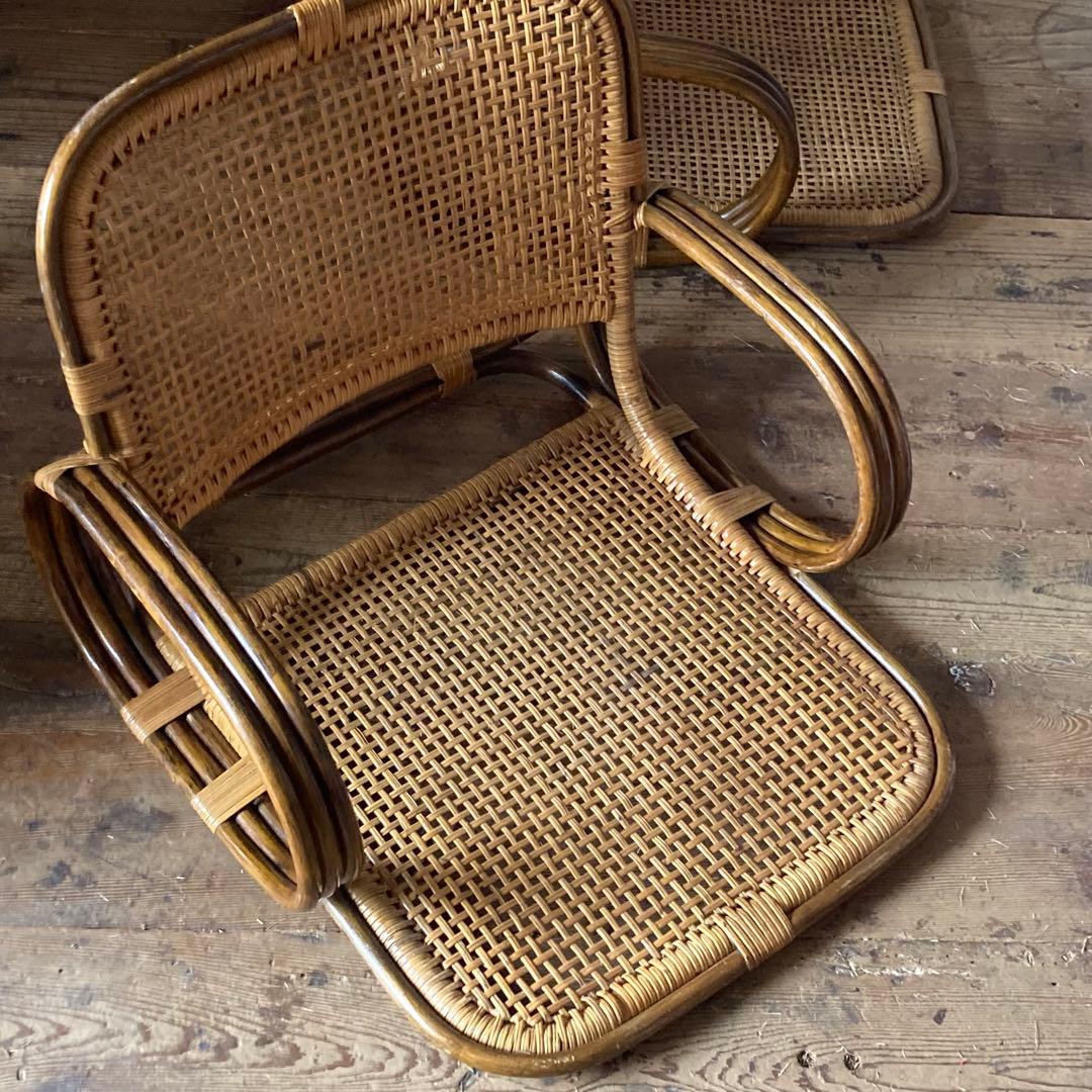 2脚セット ヴィンテージラタン 座椅子 肘掛け 和モダン 古民家