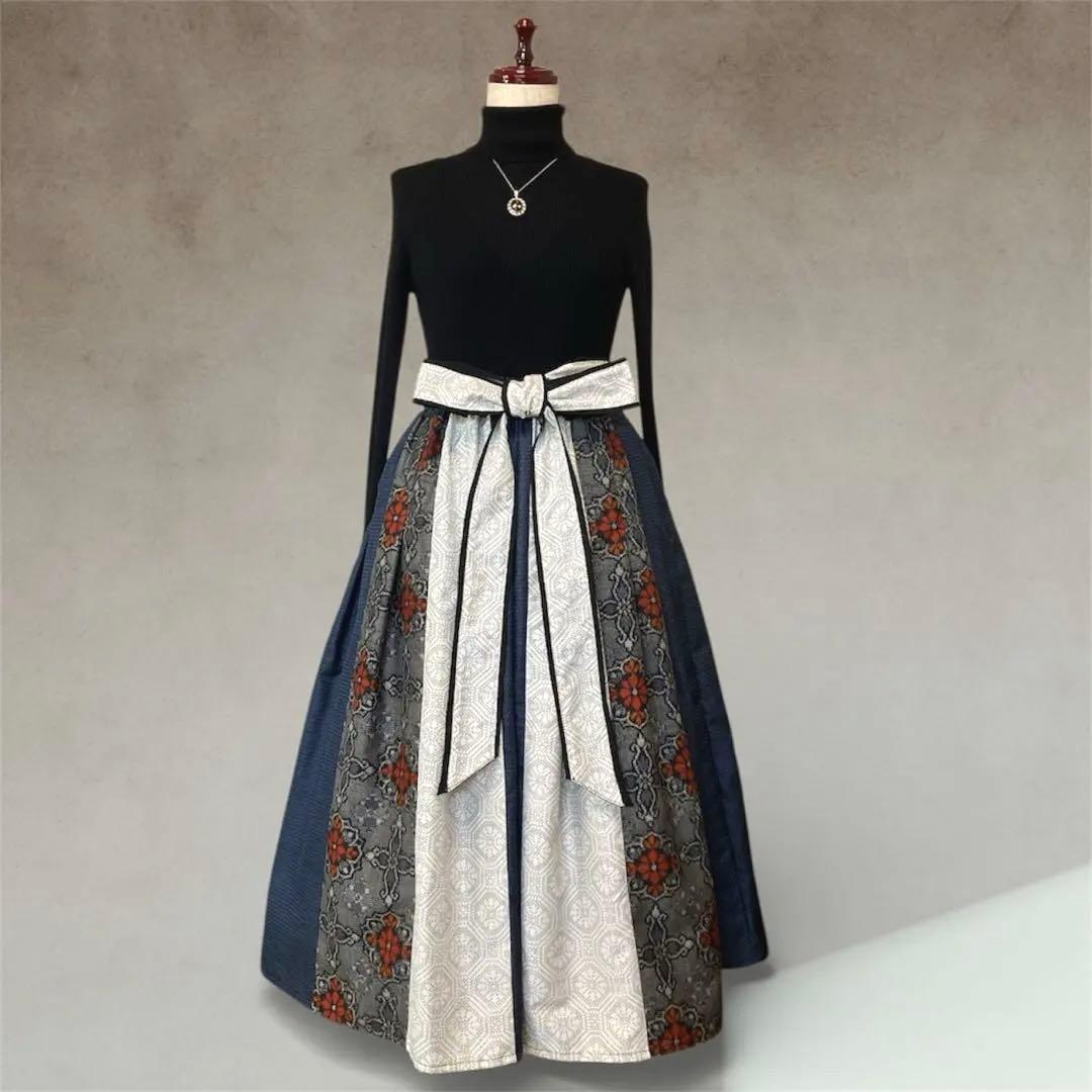 【再販❇︎YURURU】大島紬14枚ギャザーたっぷり スカート 裏地付き