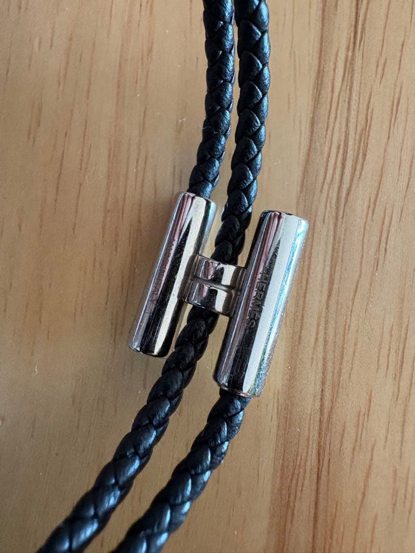 HERMES ブラックレザーダブルラップブレスレット【箱・布袋付き】