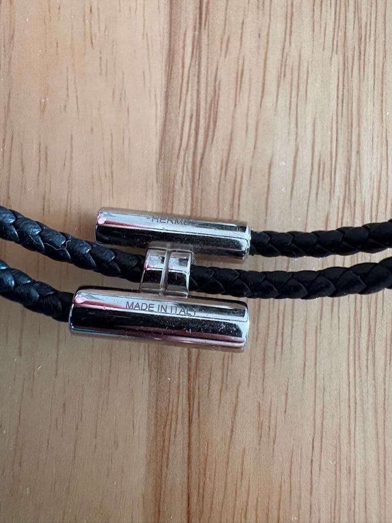 HERMES ブラックレザーダブルラップブレスレット【箱・布袋付き】