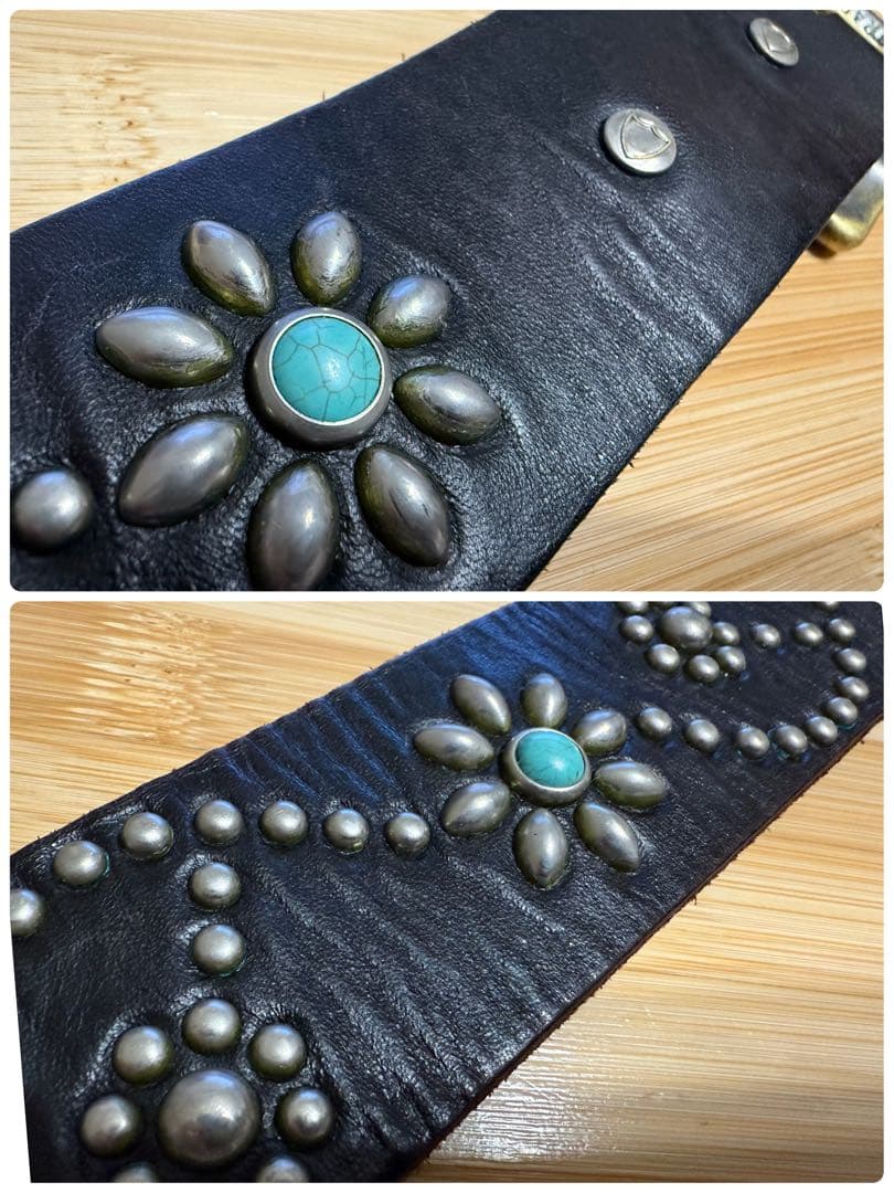 ⭐️HTC⭐️ フラワーターコイズ ⭐️ブラックレザー(茶芯)⭐️ニッケルスタッズ⭐️32