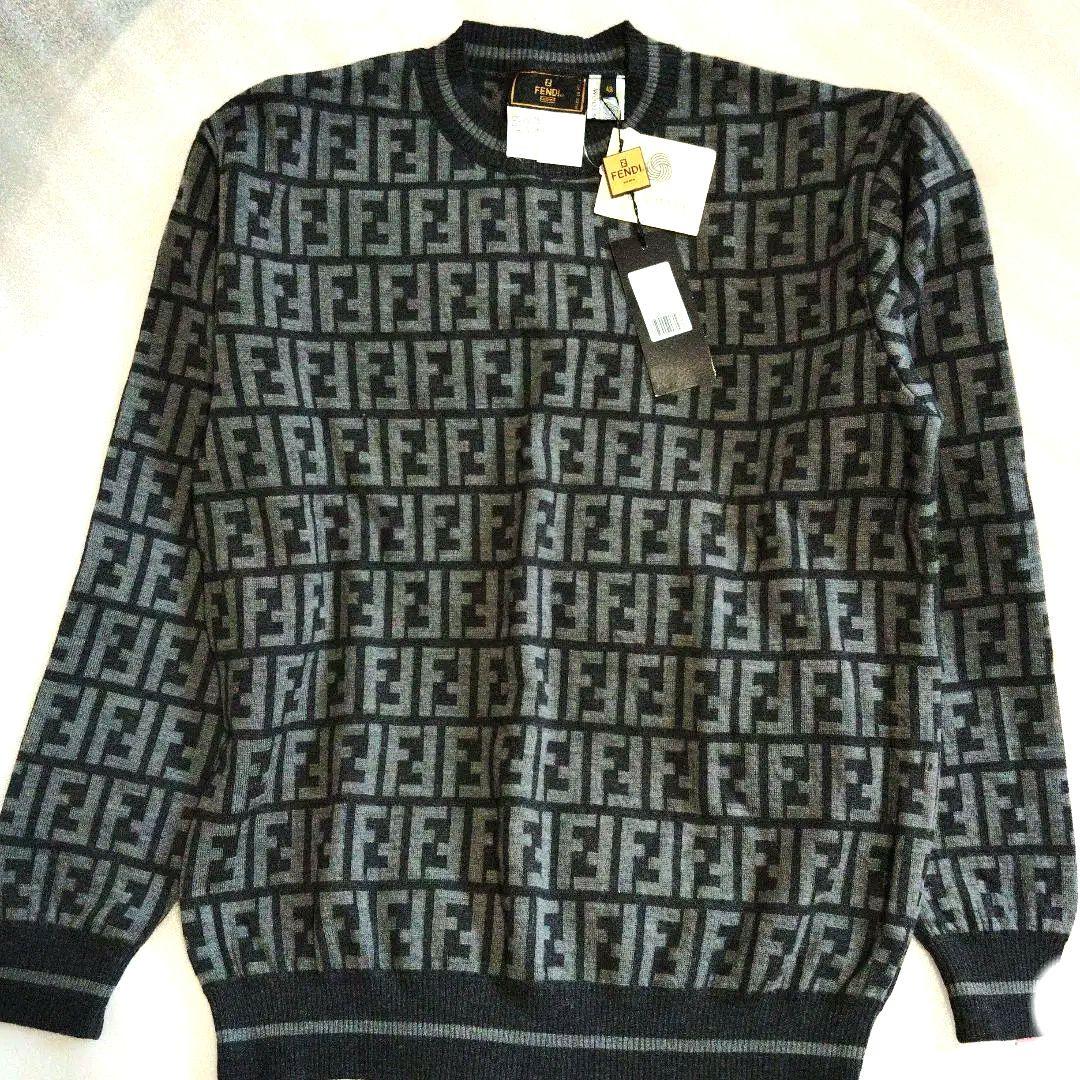 レア　FENDI フェンディ　ウール混　ズッカ　ニット　セーター　グレー　48