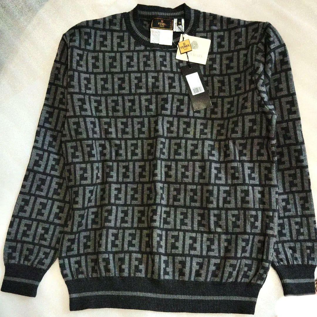 レア　FENDI フェンディ　ウール混　ズッカ　ニット　セーター　グレー　48