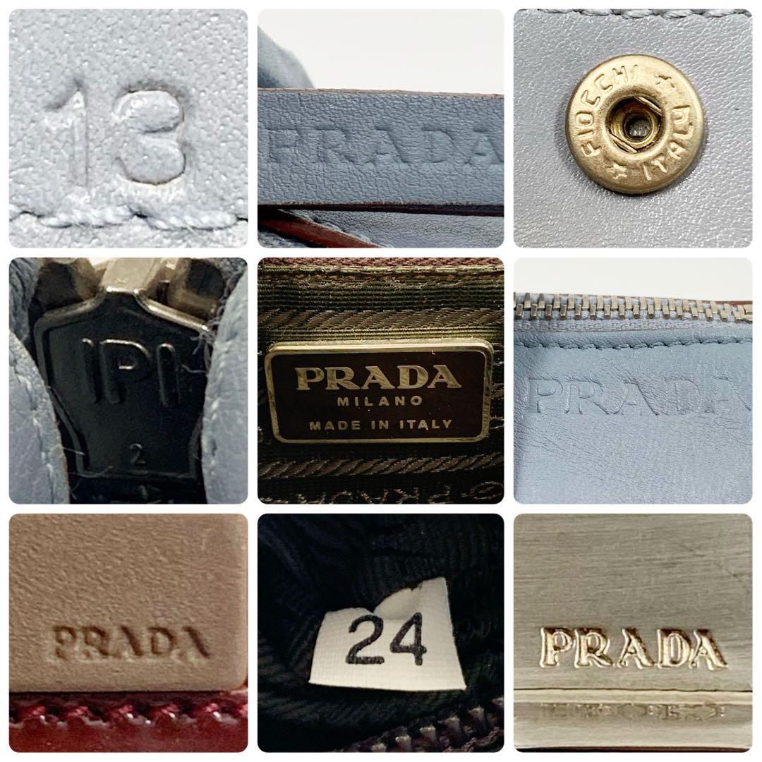 【✨美品✨】プラダ ミニボストンバッグ レザー ライトブルー 財布付き