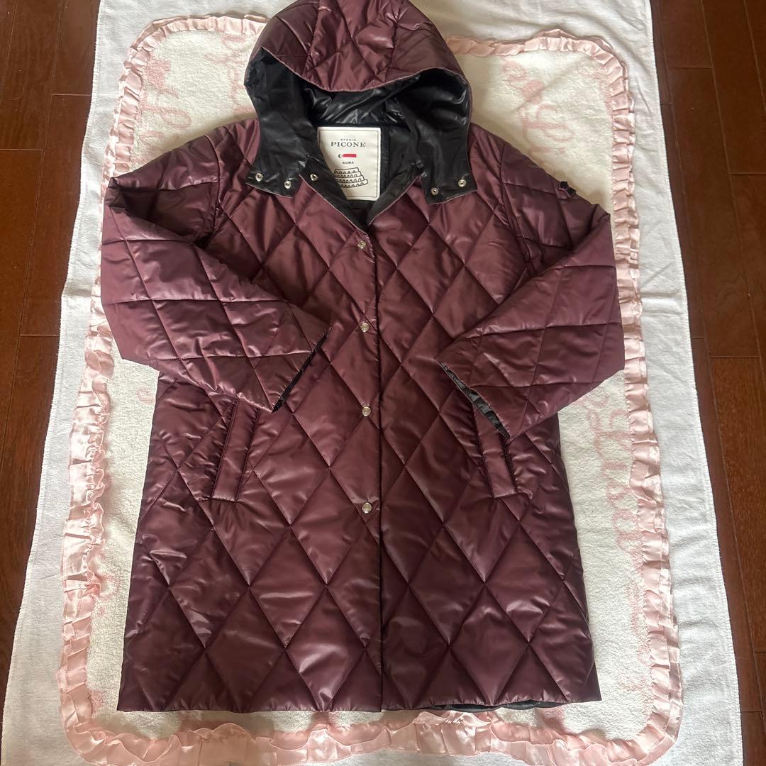ピッコーネ ワインレッド ダウン 中綿 コート ひざ丈 キルティング