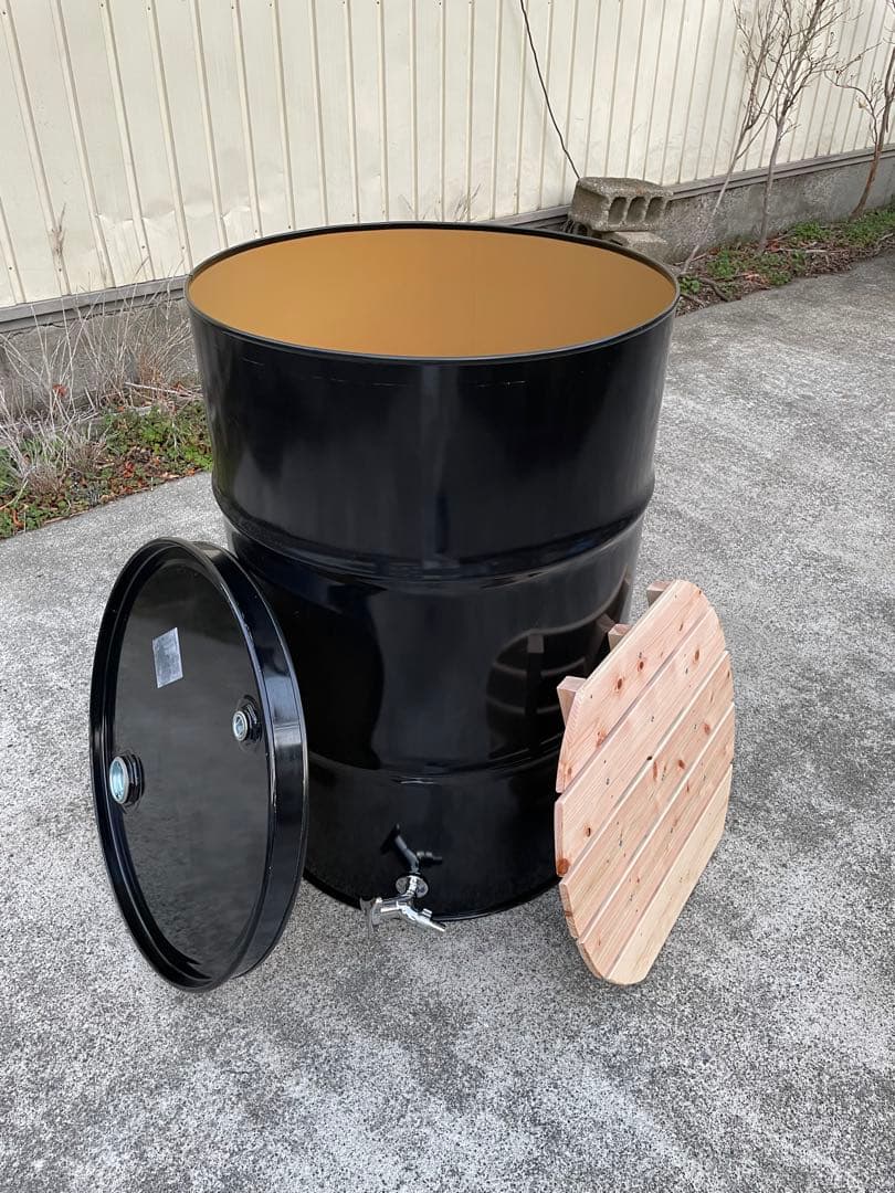 ドラム缶風呂 排水蛇口とすのこ付き 蓋あり