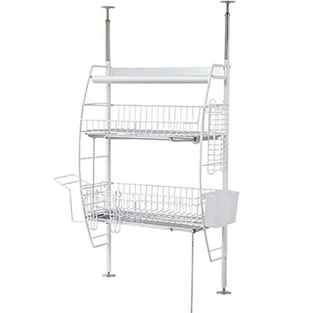 【新品】つっぱりシンク上水切りラック（白）燕三条 キッチン 食器収納 ステンレス