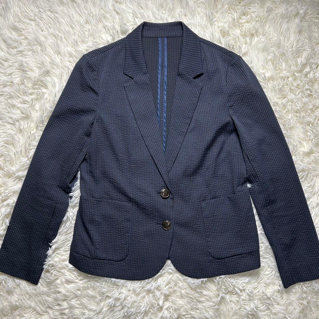 グリーンレーベルリラクシング シアサッカー パンツスーツ セットアップ ネイビー