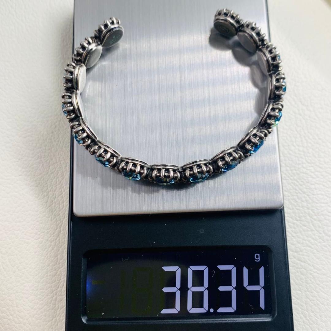 美品 グッチ キャット バングル ブルー ビジュー ブレスレット サイズ 18