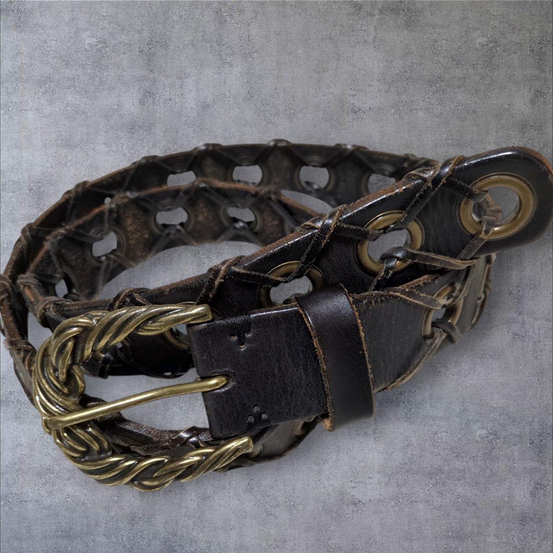 トルネードマート リング ベルト 本革 お兄系 ギャル男 ダークブラウン