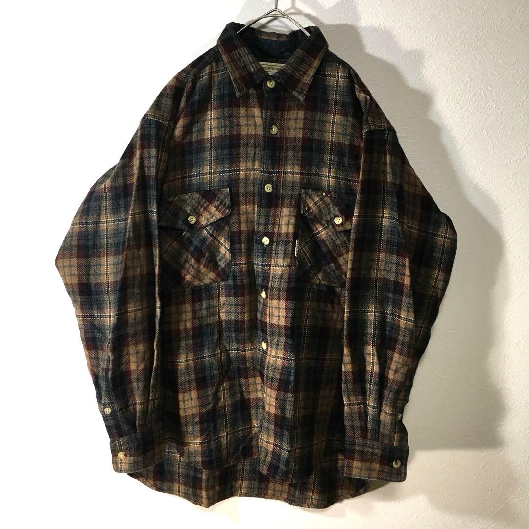 【個性派古着】ノースフェイス　日本製　長袖総柄デザインシャツ　チェック柄　M