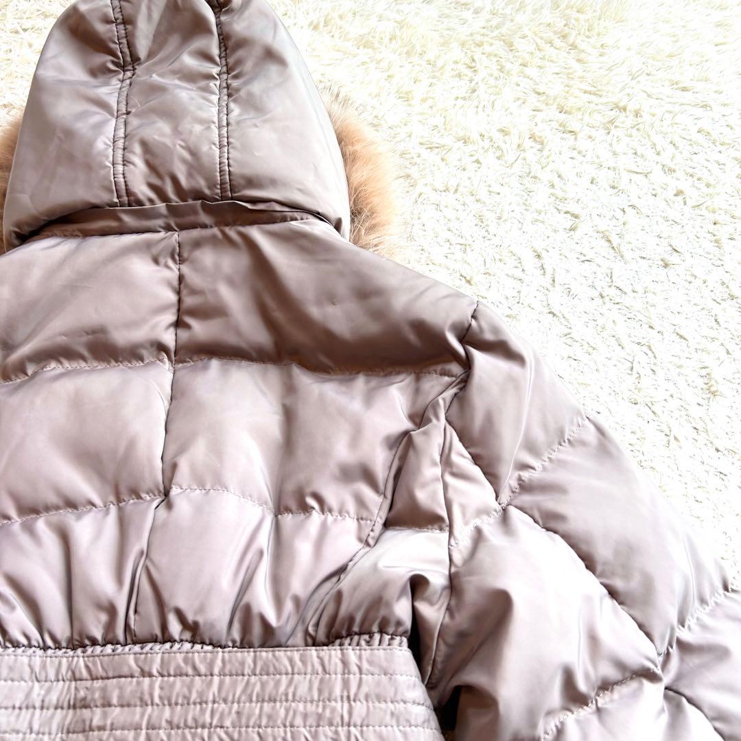 【BALMAIN 】本毛皮 ベルト付きダウンコートLフォックスファー バルマン