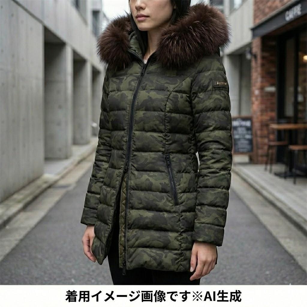 極美品 2 タトラス CARINA リバーシブル カモフラ ダウンコート ファー