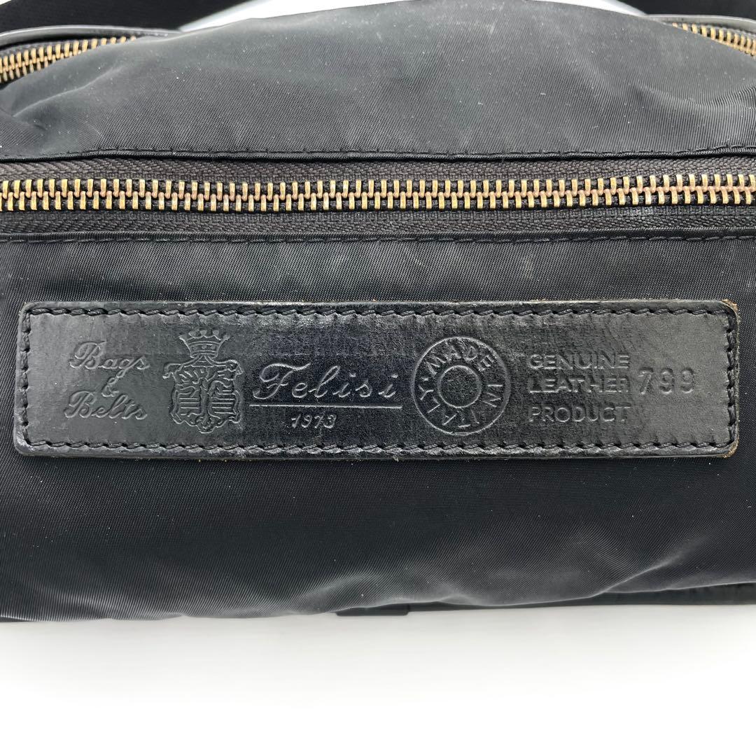 フェリージ　ボディバッグ　ウエストバッグ　799 型押しロゴ　ナイロン　レザー