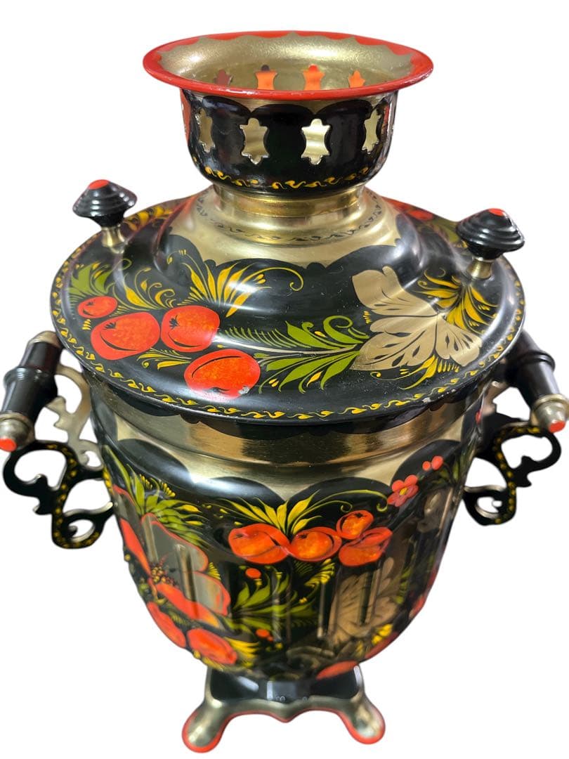 ロシア製　アンティーク サモワール　金属製 花柄