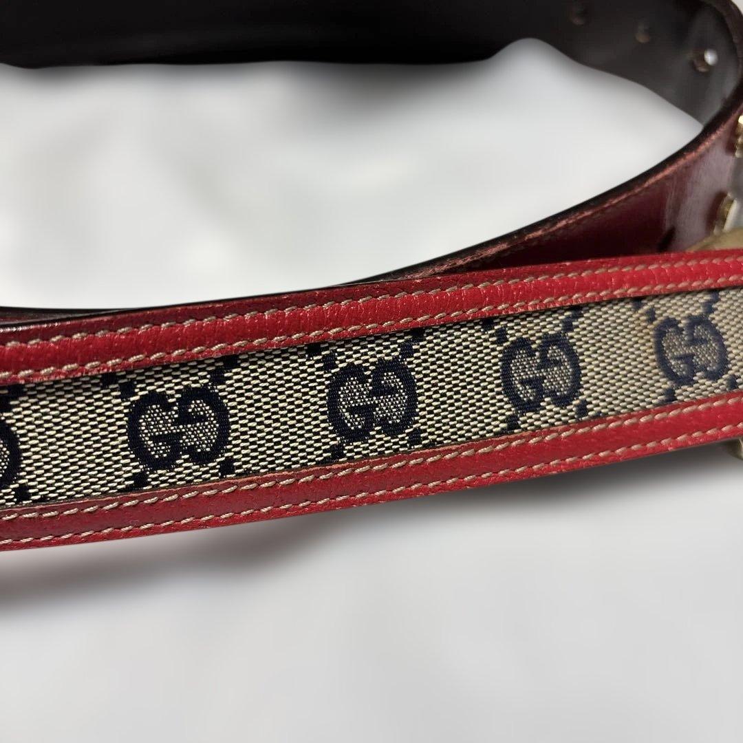 [レアカラー]GUCCI ベルト レザー キャンバス ロゴ イタリア製 ゴールド