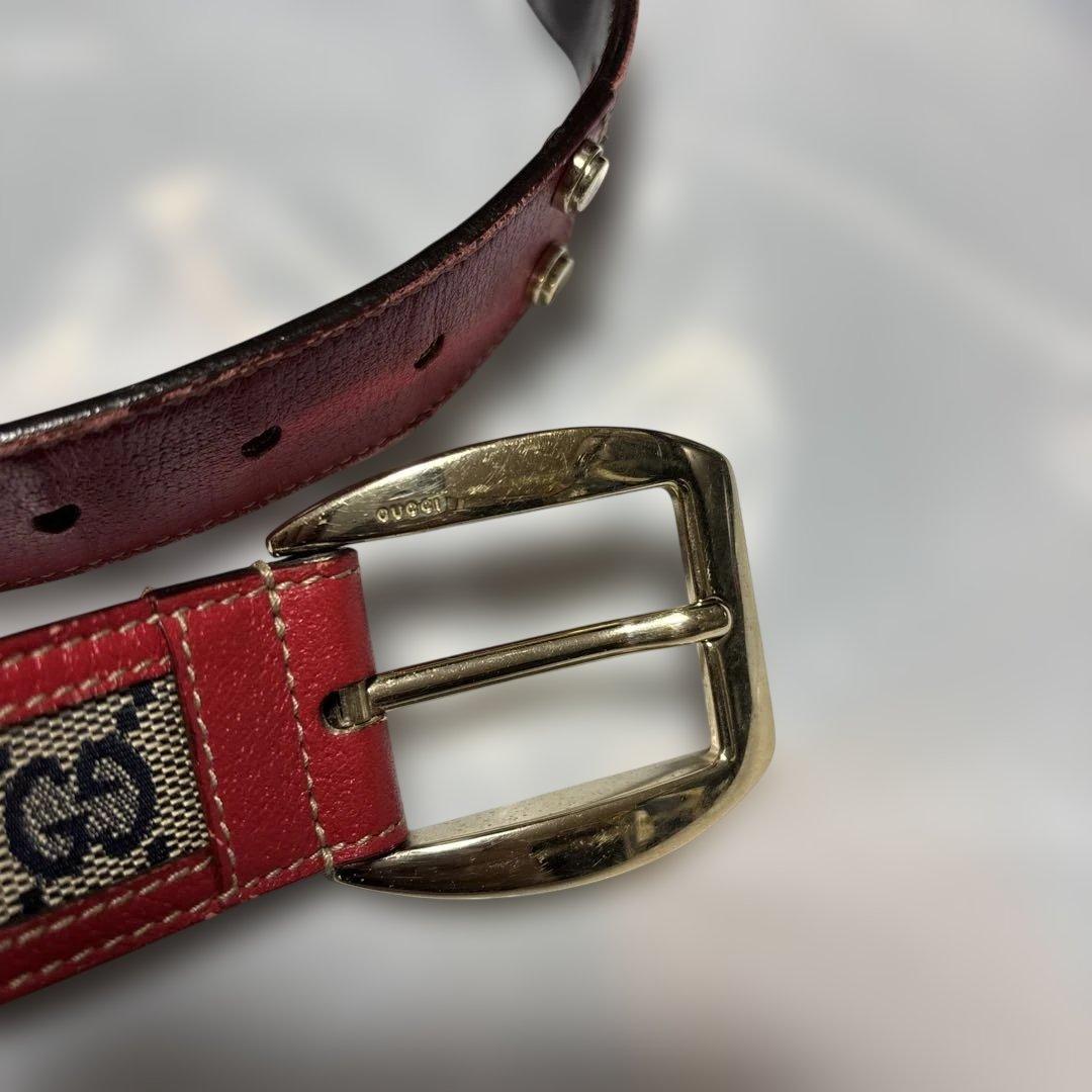 [レアカラー]GUCCI ベルト レザー キャンバス ロゴ イタリア製 ゴールド