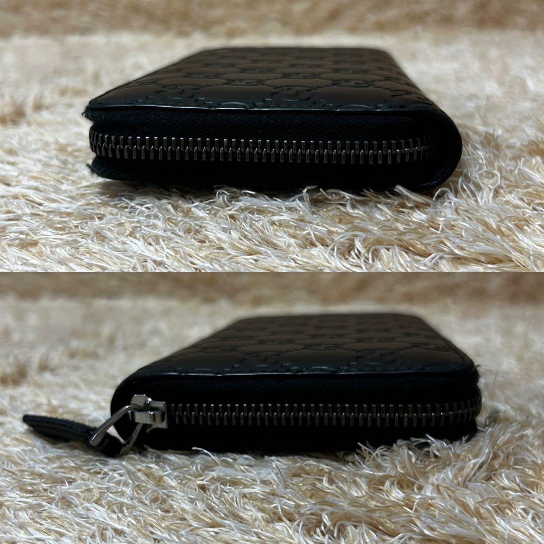 美品✨ グッチ シマ レザー ラウンドジップ 長財布　ブラック
