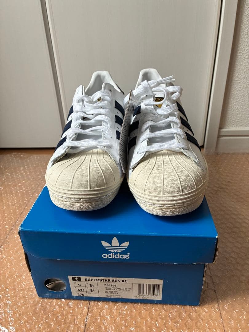 美品　アディダス スーパースター 80s 白紺US9 27.0cm 金ベロ