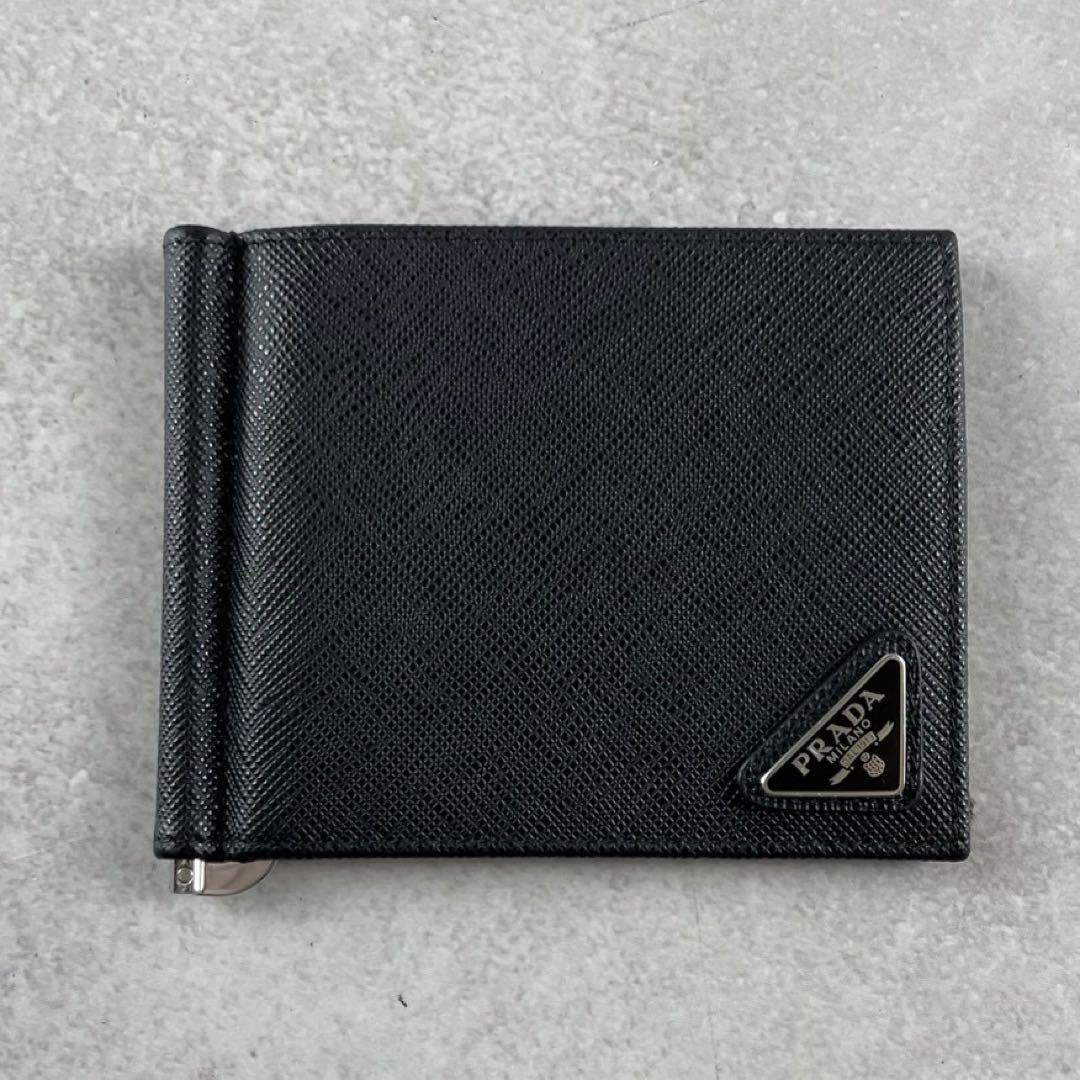 【新品同様 付属品完備】PRADA マネークリップ 三角ロゴ サフィアーノ 黒