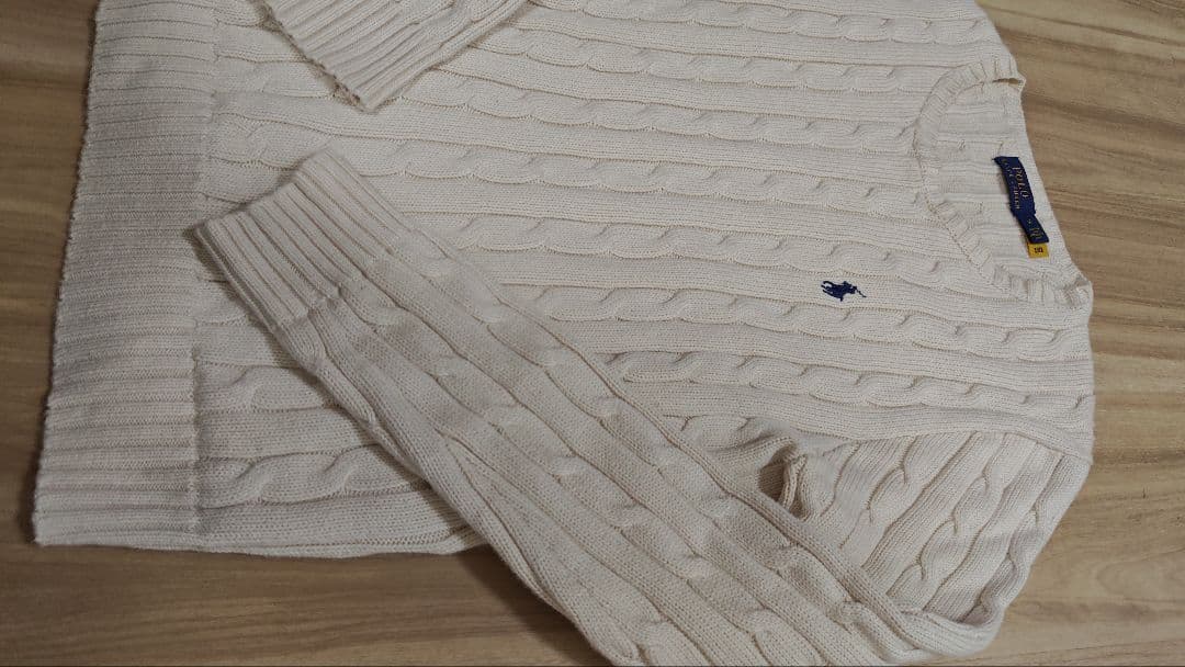 【ポロラルフローレン】コットン　ケーブルニットコットンセーターホワイト現行正規品