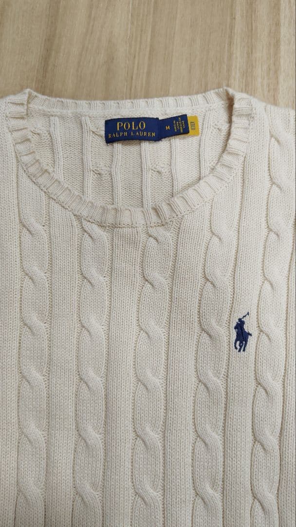 【ポロラルフローレン】コットン　ケーブルニットコットンセーターホワイト現行正規品
