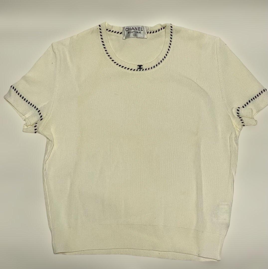 HANEL シャネル 半袖 ニット トップス ココマーク 白 クリーニング済