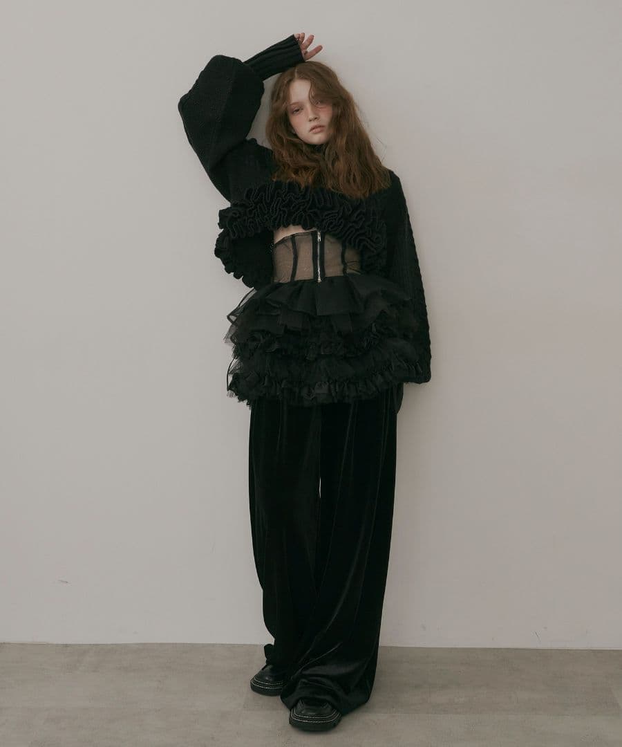 J1UbyLABELLEETUDE ニッティングパターンボリュームフリルボレロ