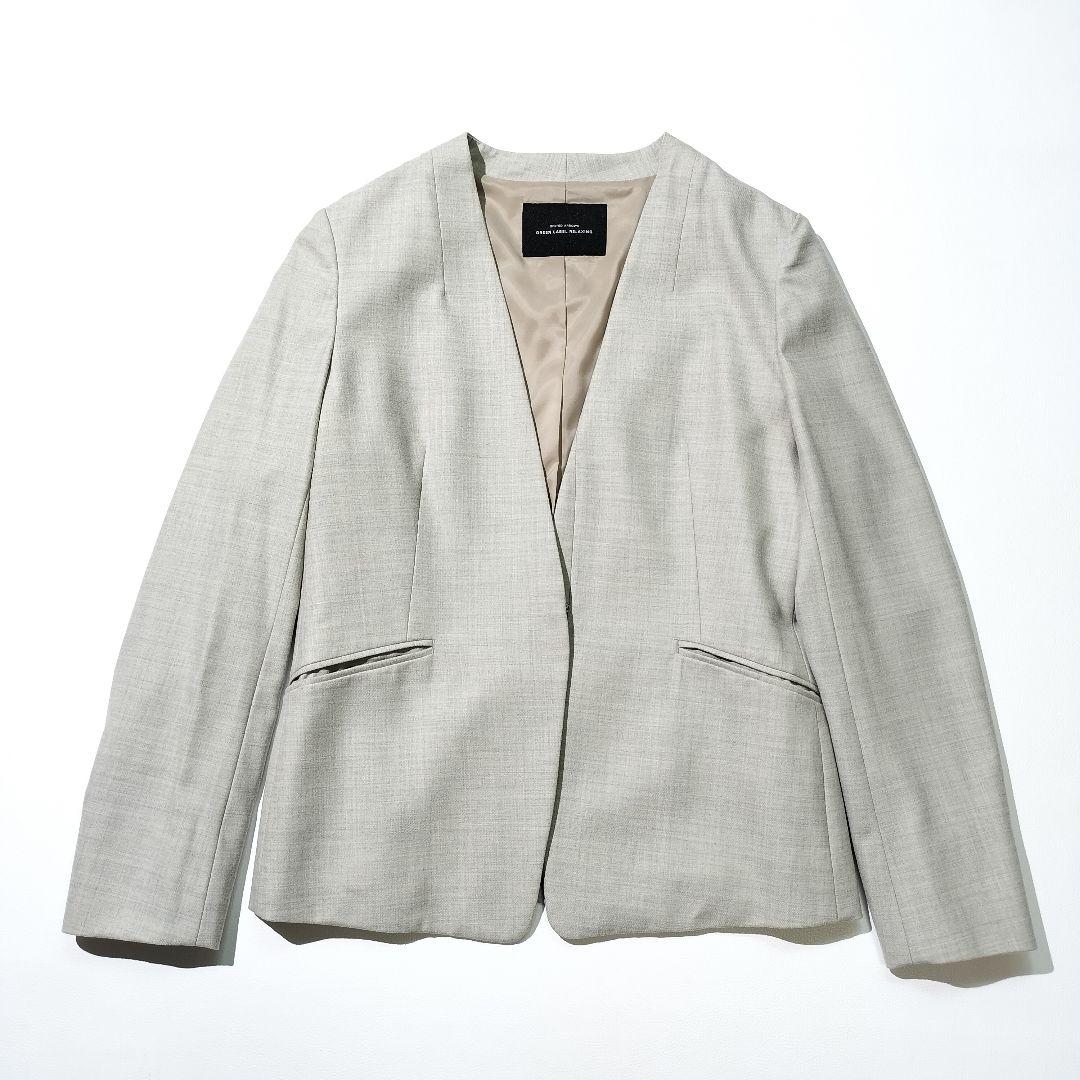 美品 グリーンレーベルリラクシング ノーカラー ジャケット ワイドパンツ 38