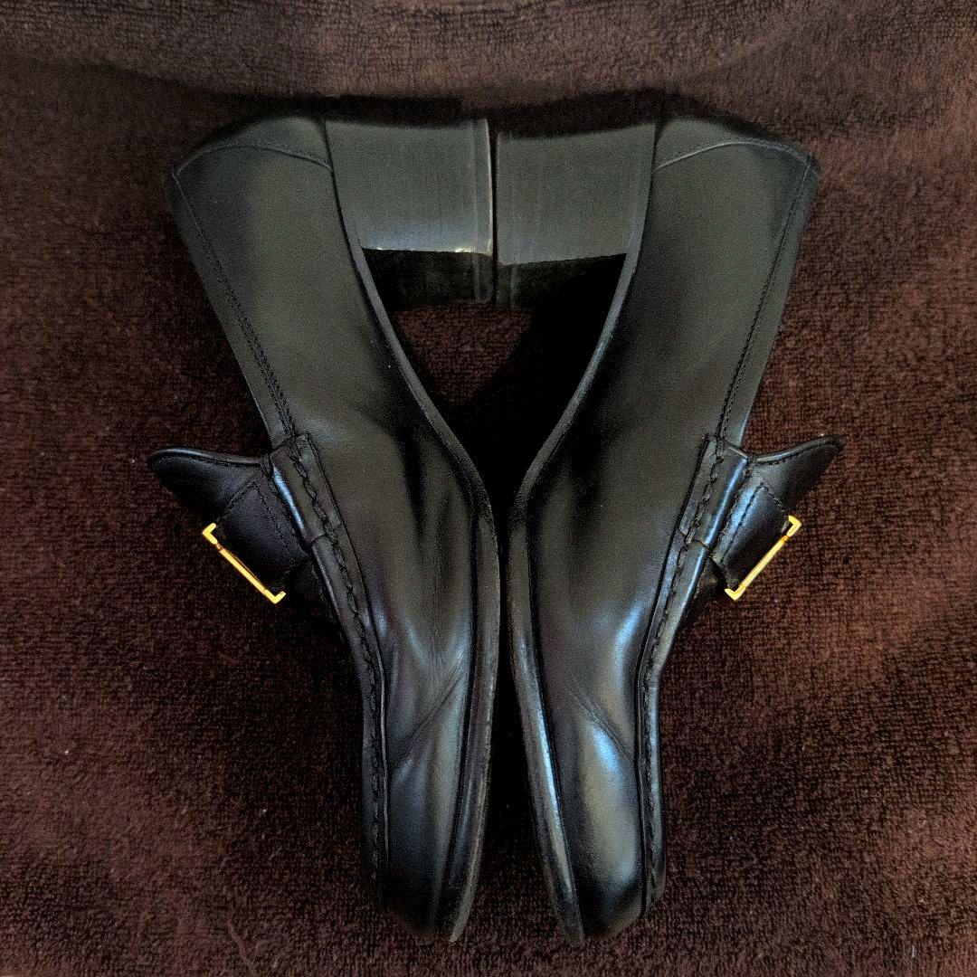 サイズ37 HERMES ブラック ローファー 金具Hロゴ
