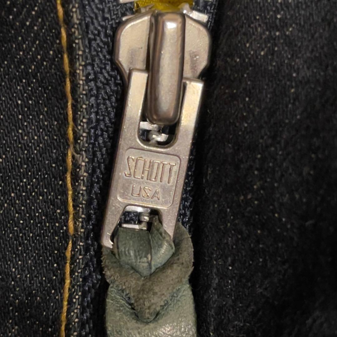 希少 Schott ショット　L ライダースジャケット デニムレザー　ワッペン